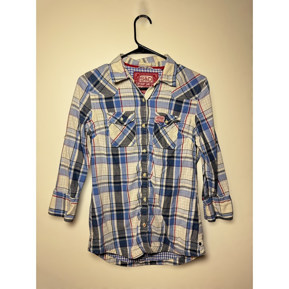 Superdry S&D Co Plaid Gingham Shirt Western Style Blue Button Up‎ Size S